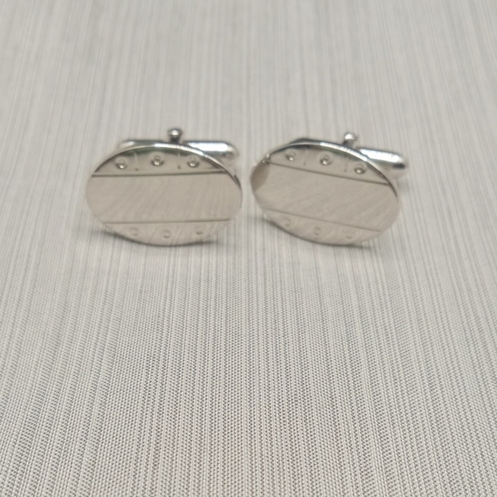 Silver Toned Oval Cufflinks By Swank - Picture 5 of 9